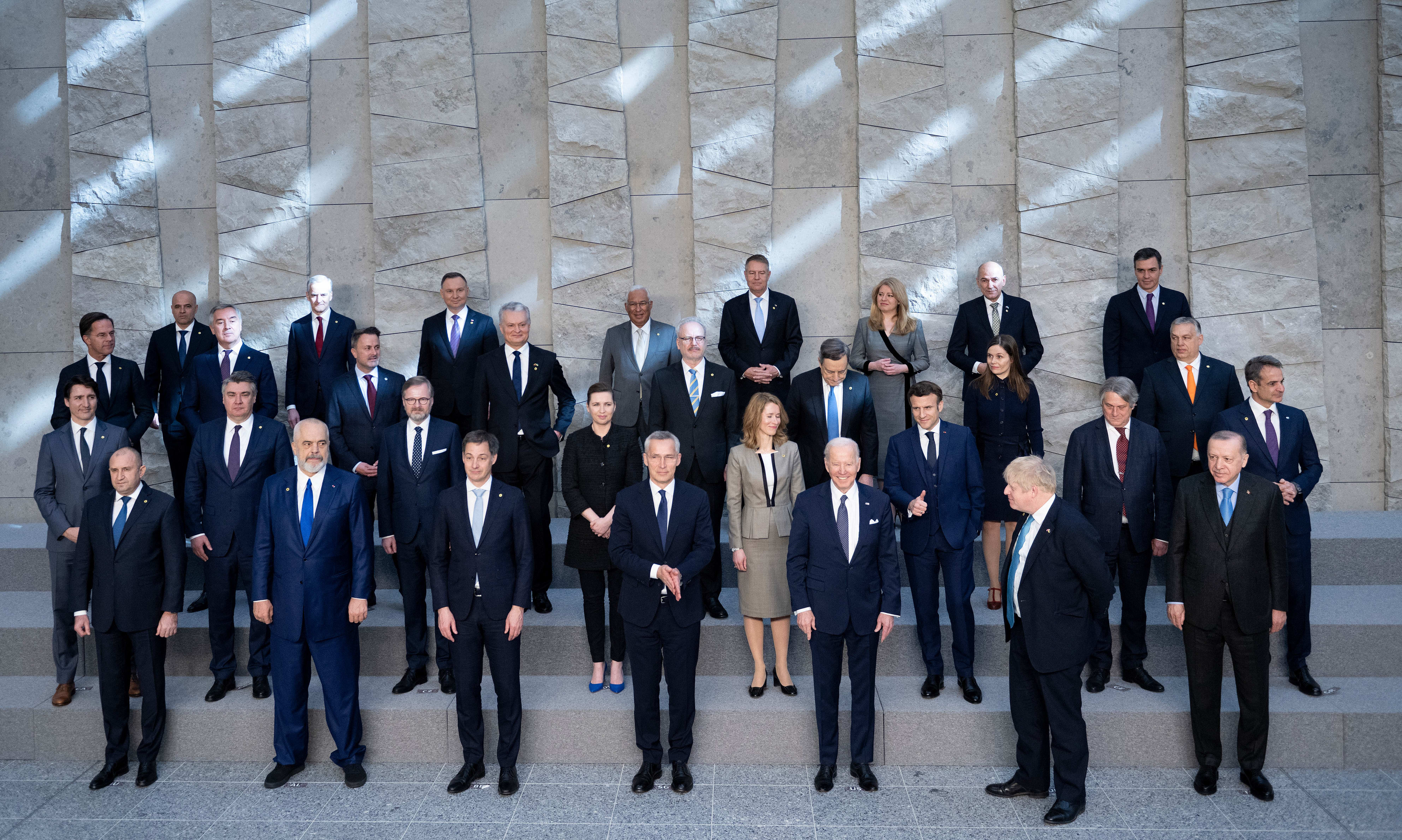 NATO Secretary General Jens Stoltenberg, centre, US President Joe Biden, Britain's Prime Minister Boris Johnson, Turkey's President Recep Tayyip Erdogan and other leaders at NATO Headquarters in Brussels on 24 March, 2022.