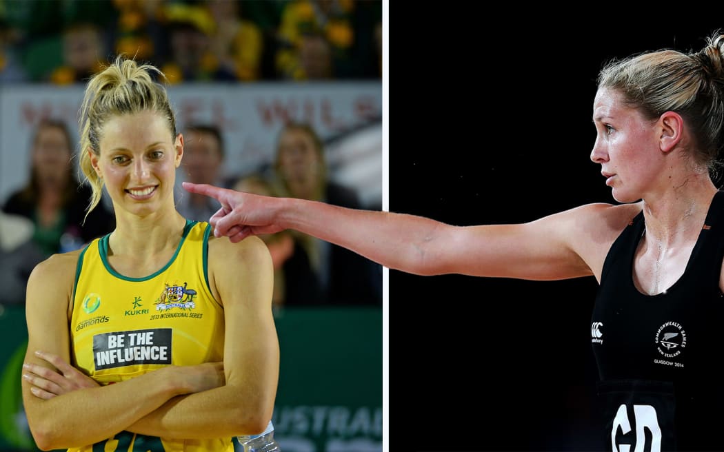 Australian netball caption Laura Geitz (left) and New Zealand caption Casey Kopua.