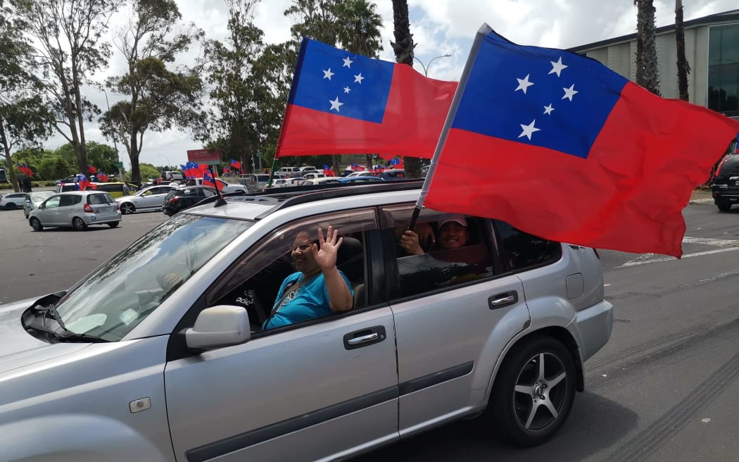 Toa Samoa fans gather to celebrate the team playing Australia in the Rugby League World Cup final on 20 November.