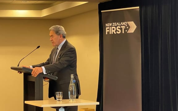 New Zealand First leader Winston Peters speaking at the party's AGM on 20 June, 2021.
