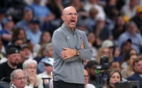 MEMPHIS, TENNESSEE - APRIL 18: Head Coach Jason Kidd of the Dallas Mavericks reacts against the Memphis Grizzlies during the second half of the Play-In Tournament at FedExForum on April 18, 2025 in Memphis, Tennessee. NOTE TO USER: User expressly acknowledges and agrees that, by downloading and or using this photograph, User is consenting to the terms and conditions of the Getty Images License Agreement.   Justin Ford/Getty Images/AFP (Photo by Justin Ford / GETTY IMAGES NORTH AMERICA / Getty Images via AFP)