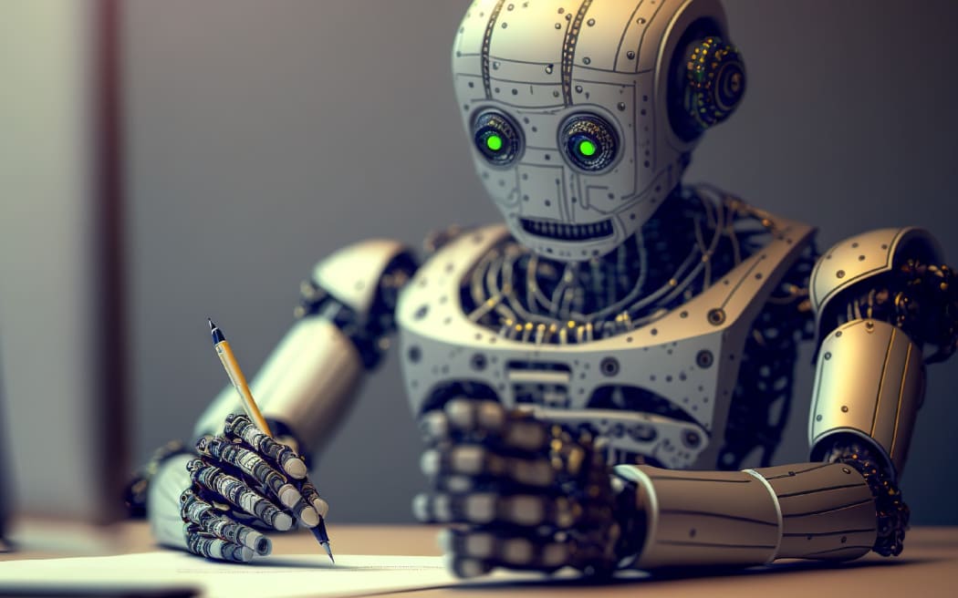 A robot writes an essay.