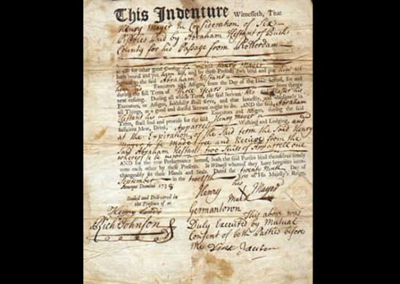An indenture contract that bound workers for five years