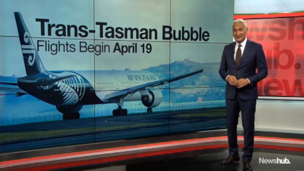 Mike McRoberts on Newshub at 6 with news of the travel bubble announcement
