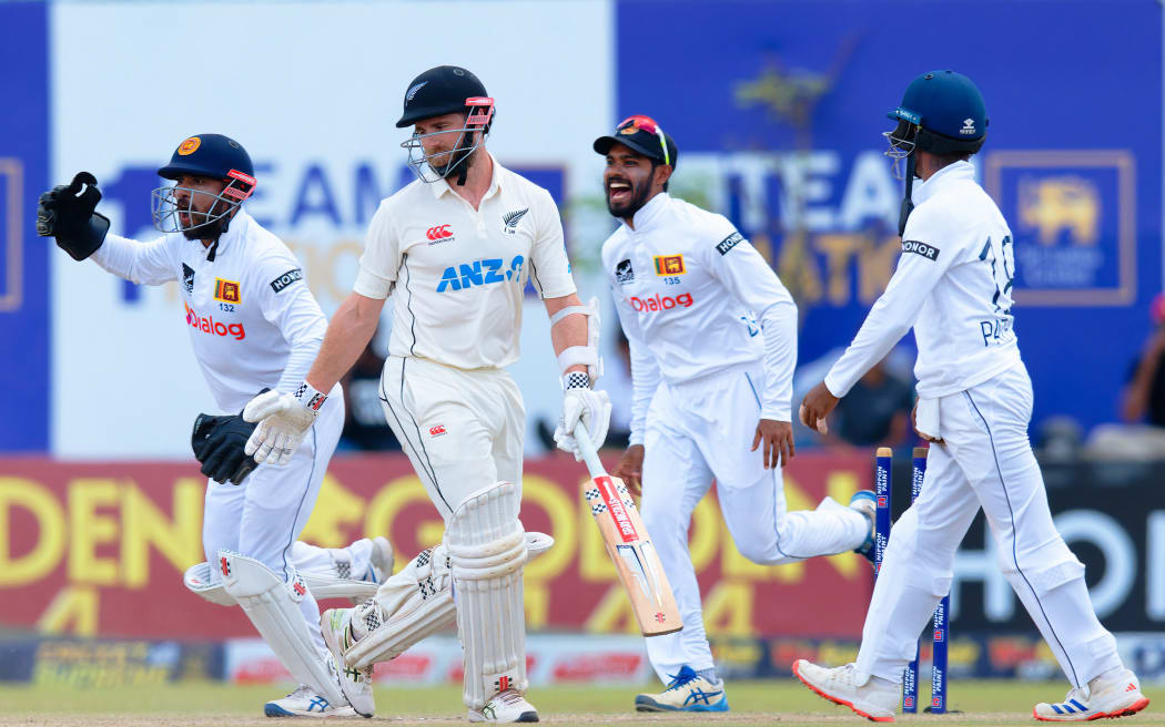 Black Caps batter Kane Williamson is dismissed on day four of the first cricket test between New Zealand and Sri Lanka in Galle.