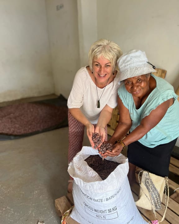 Oonagh Browne (left) the self-styled Cacao Ambassador has spent the last four years working to correct what she sees as the injustice shown cacao farmers in the Pacific.