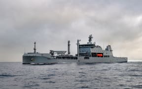 HMNZS Aotearoa arrives in New Plymouth.