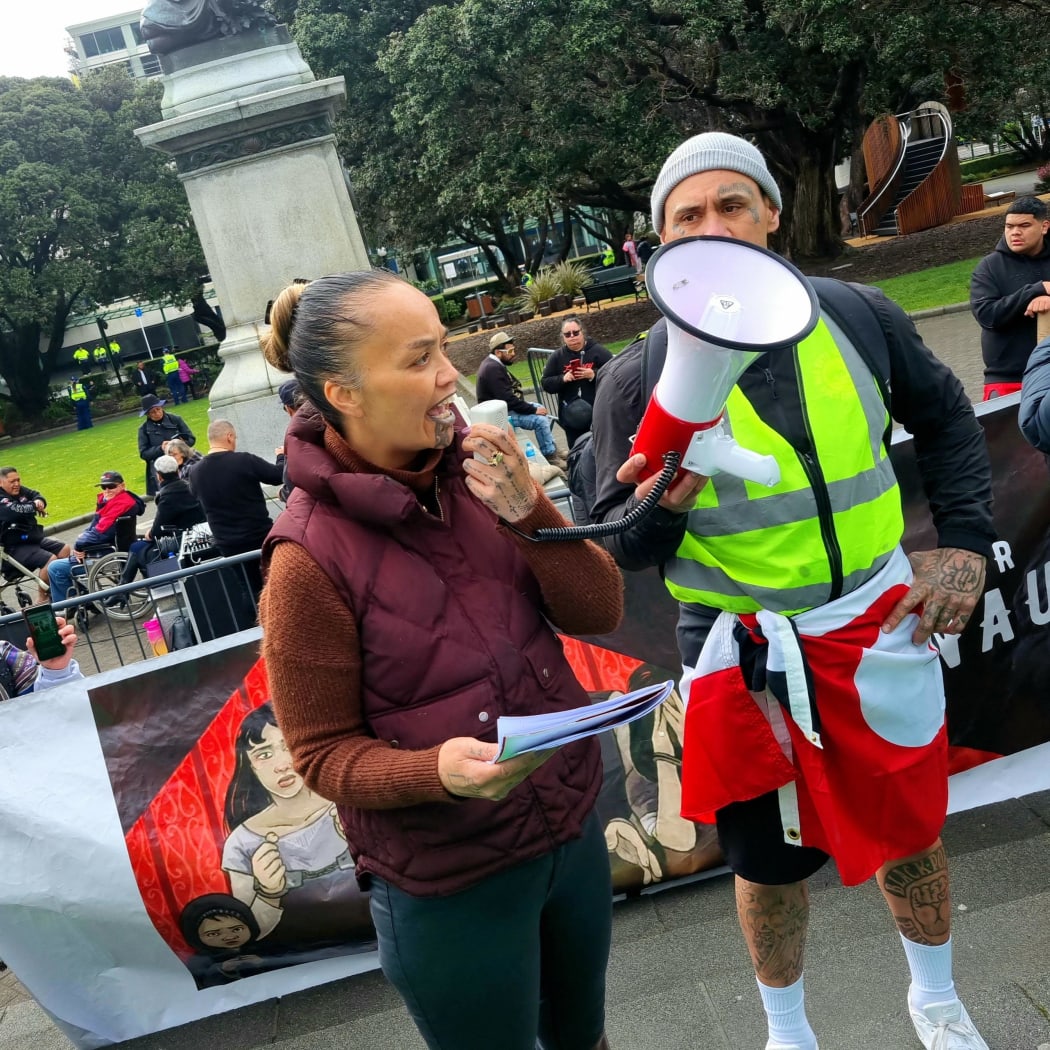 Matilda Kahotea outside Parliament this morning.