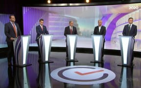 Jami-Lee Ross, David Seymour, Winston Peters, John Tamihere and James Shaw at the TVNZ Minor Parties' debate.