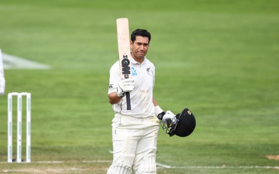 Ross Taylor celebrates his century.