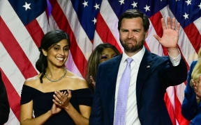 Republican vice presidential candidate J.D. Vance and his wife Usha Vance attend an election night event with former US President and Republican presidential candidate Donald Trump at the West Palm Beach Convention Center in West Palm Beach, Florida, early on November 6, 2024. (Photo by Jim WATSON / AFP)