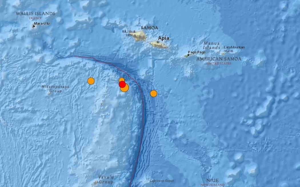 Map showing four more quakes off Samoa, 6 December 2022.