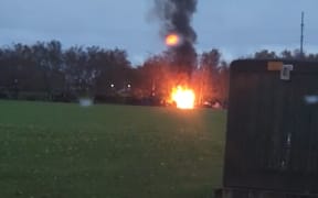 A fire at a homeless camp in Dunedin, 9 May 2025.