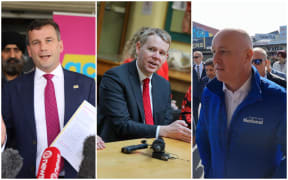ACT leader David Seymour campaigning in Henderson, Labour leader Chris Hipkins at the Otago Medical School and National leader Christopher Luxon in Papatoetoe.