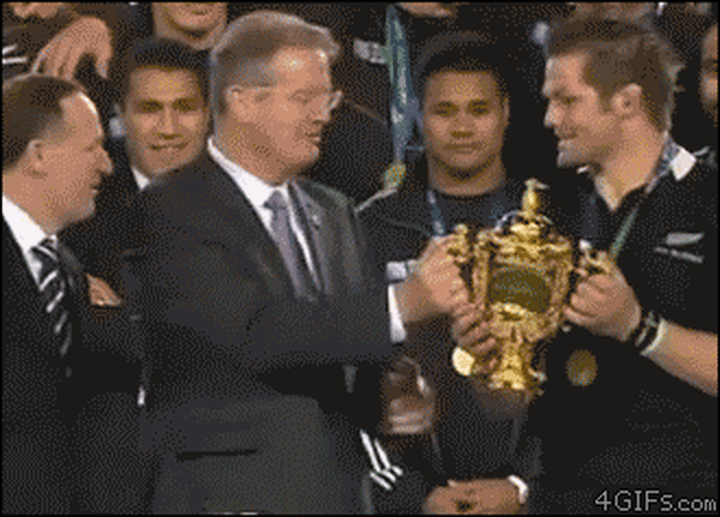 John Key Richie McCaw Rugby hand shake. 2011