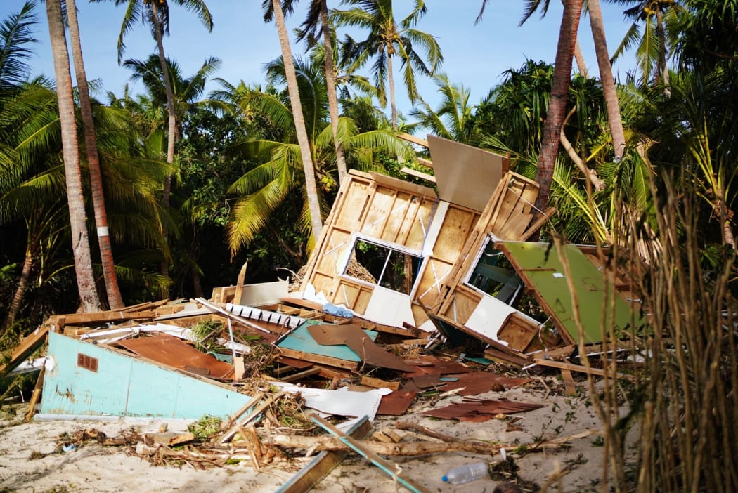 Ruins of Blue Banana Beach House, west Tongatapu, after TC Harold.