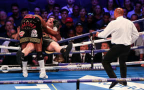 Matchroom Boxing Presents Dillian Whyte vs Joseph Parker, The O2, London, England 28/7/2018
Joseph Parker vs Dillian Whyte
Joseph Parker and Dillian Whyte fall onto the ropes
Mandatory Credit ©INPHO/Gary Carr / www.photosport.nz