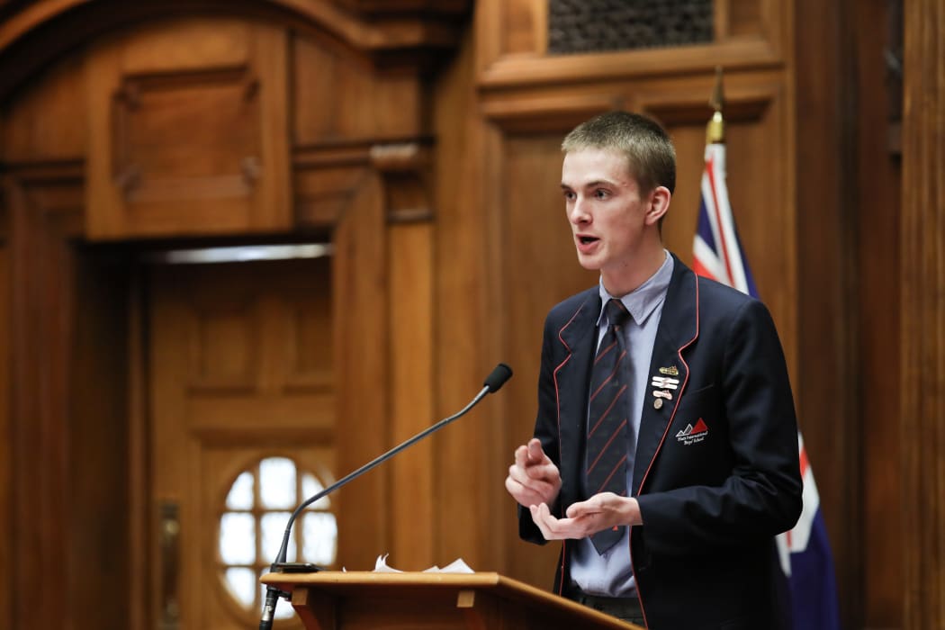 First up for the affirmative, Benjamin Penno (Hutt International Boys' School) enumerates his points.
