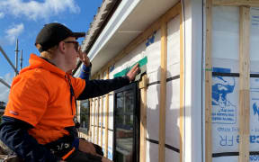 Opunake High School student taking part in the tiny home build.