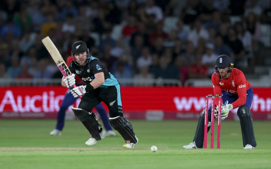 Tim Seifert of New Zealand batting against England.