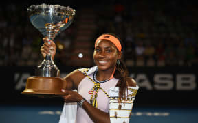 USA's Coco Gauff with the winners trophy after winning the ASB Classic at the ASB Tennis Arena, Auckland, New Zealand on Sunday 8 January 2023.© Copyright photo: Chris Symes / www.photosport.nz