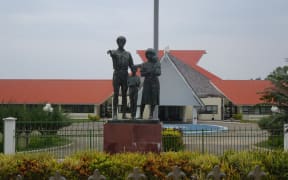 A statue at the entrance to Vanuatu's parliament in the capital, Port Vila.
