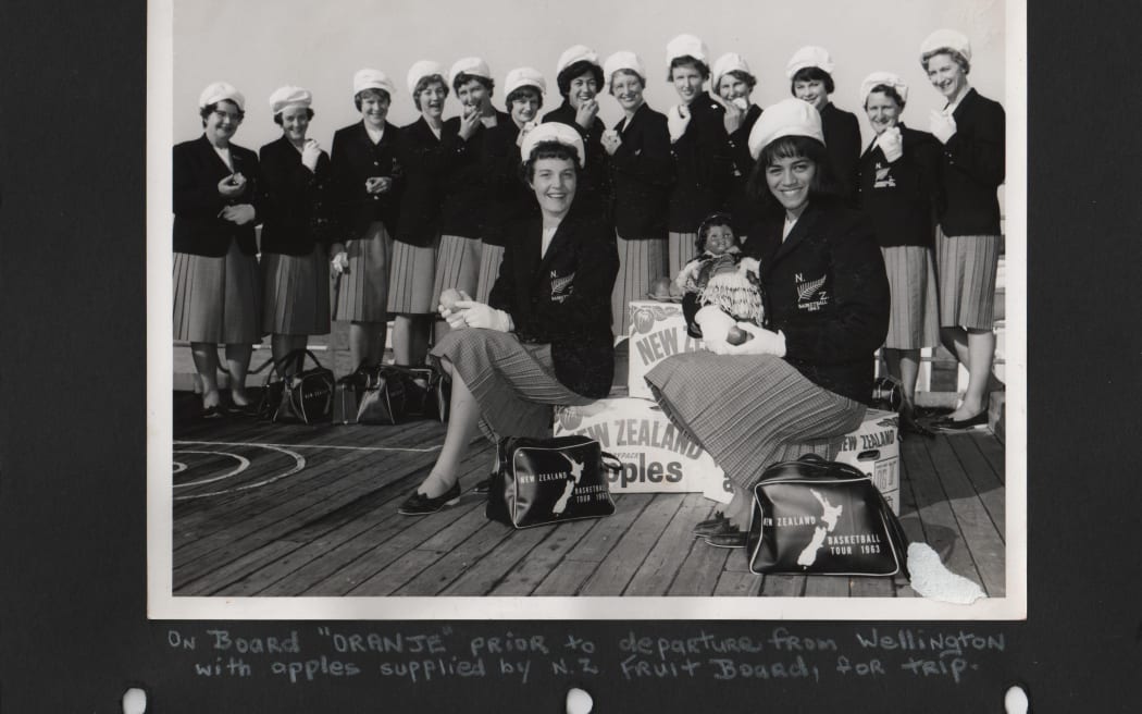 The New Zealand team travelled by ship to England for the 1963 Netball World Championship.