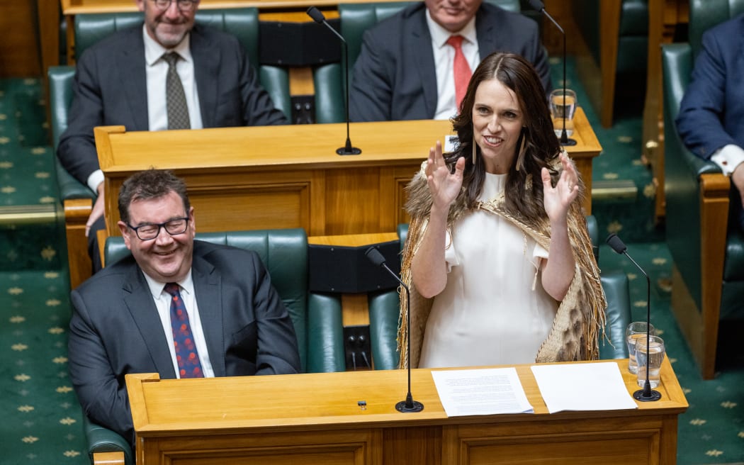 Jacinda Ardern gives her valedictory speech to a packed debating chamber at Parliament.