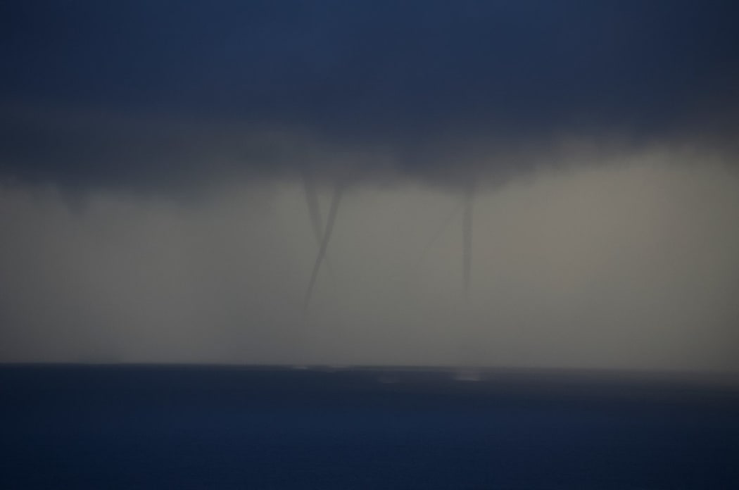 Waterspouts formed near Waiheke Island before moving into the Firth of Thames.