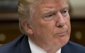 US President Donald Trump speaks about the Senate health care bill during a lunch with members of the US militar