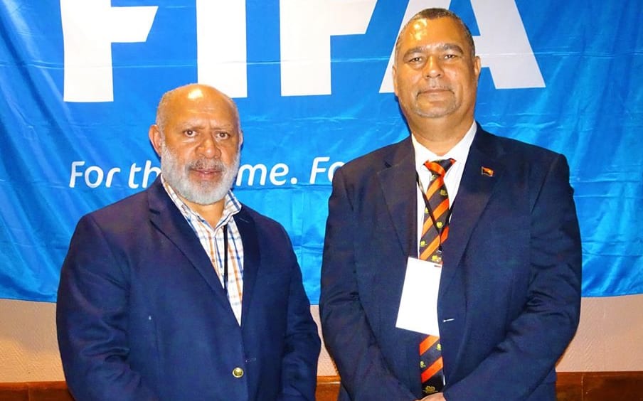 New PNG Football Association John Kapi Natto and Vice President John Wesley Gonjuan.