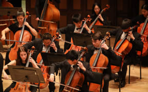 Cello section of the Auckland Youth Orchestra