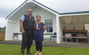 Raymond Hina and Ngāti Maika hapū member Ruta Broughton at Pākaraka Pa.