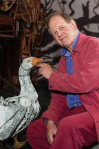 Author Michael Morpurgo, pictured with the goose puppet from the London stage production of War Horse.