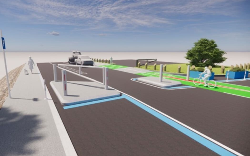 A concept drawing of a gate on a Coronation Rd, blocking access to the bridge by cars at night. (Supplied)