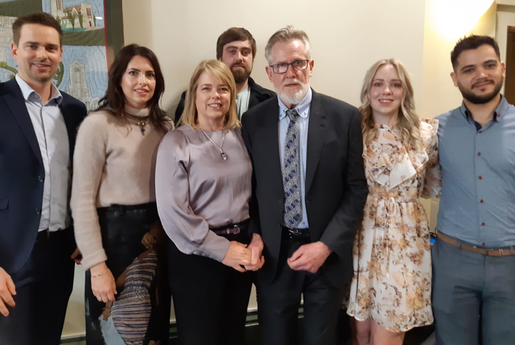 Sir John Walker with his wife Lady Helen, sons Richard and Tim, daughters Elizabeth and Caitlin, and son in law Gabriel.