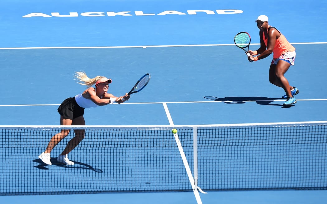 New Zealand Paige Hourigan and United States Taylor Townsend during the ASB Classic 2018.