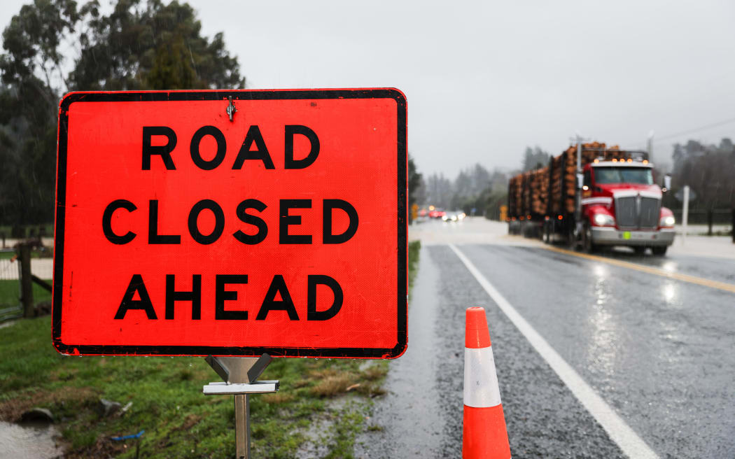 SH6 between Belgrove and Foxhill, closed due to adverse weather, 11 July 2025.