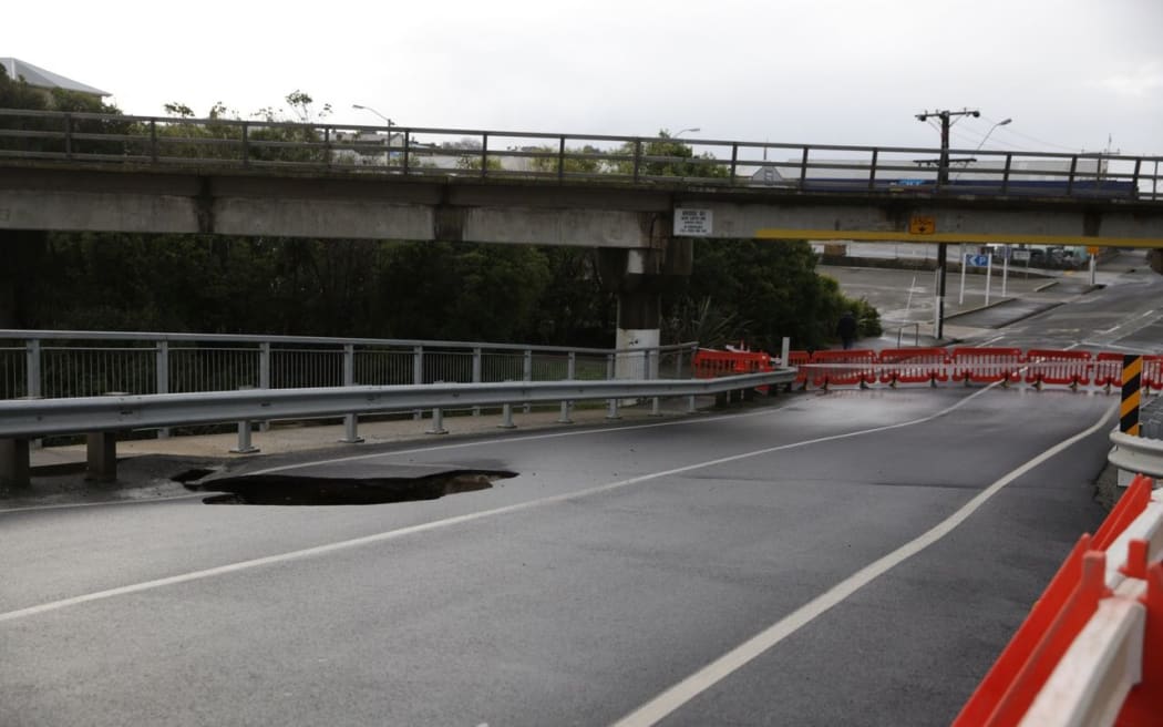The Humber St Bridge in Oamaru was closed due to hole in the road.