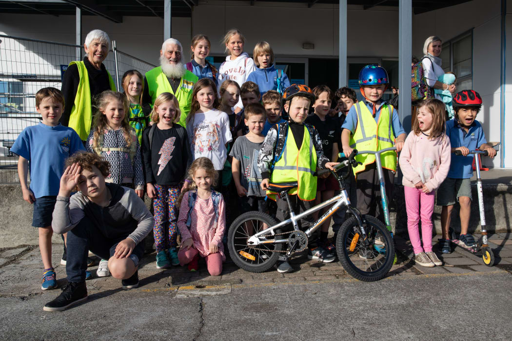 Birkenhead Primary has four Walking School Buses, including the Hinemoa Hikers - which Geoff and his wife Linda volunteer for.