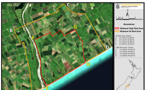 The Controlled Area Notice defines two areas in Wakanui – a high-risk area (red) and at-risk area (orange).