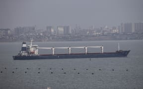 ODESSA, UKRAINE - AUGUST 01: Sierra Leone-flagged dry cargo ship Razoni departs from port of Odesa in Odessa, Ukraine on August 01, 2022 as part of a recent grain export deal signed between Turkiye, the UN, Russia, and Ukraine and expected to reach Istanbul tomorrow. Metin Aktas / Anadolu Agency (Photo by Metin Aktas / ANADOLU AGENCY / Anadolu Agency via AFP)