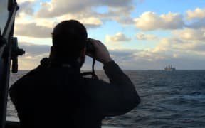 The Russian cargo ship Ursa Major is monitored by the Portuguese Navy, off the coast of Portugal, on 22 December, 2024. It sank on 24 December, 2024 after an explosion.