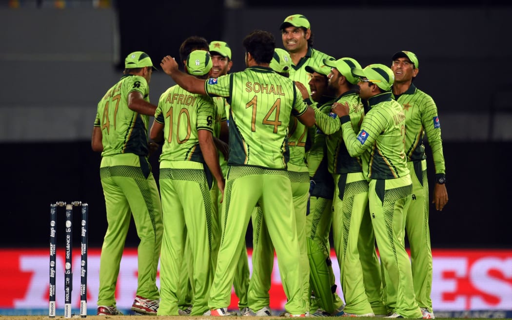 Pakistan celebrate at Eden Park, World Cup, 2015.