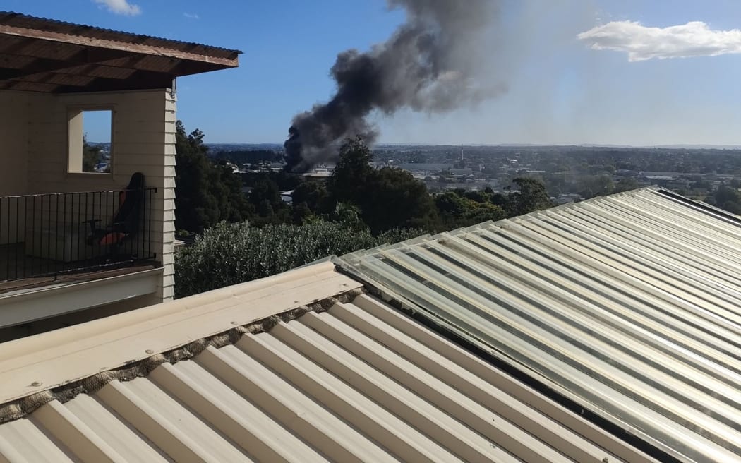 Black smoke in Papakura, seen from Redhill.