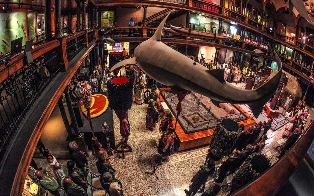 A ceremony at Hawaii's Bishop Museum to mark the return of Captain Cook's feather cloak.