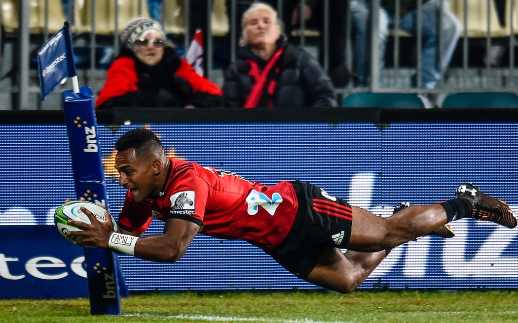 Sevu Reece scores for the Crusaders.