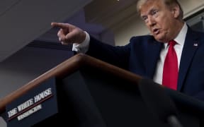 President Donald Trump delivers remarks during a press briefing on April 18 (local time)