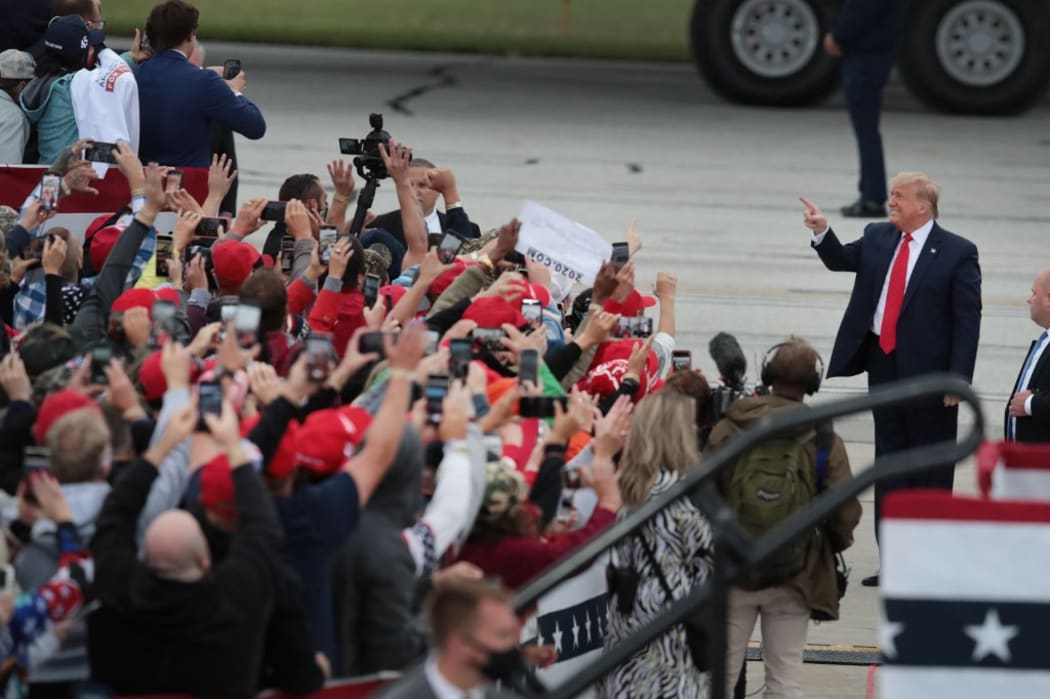 FREELAND, MICHIGAN - SEPTEMBER 10: President Donald Trump arrives for a rally a rally on September 10, 2020 in Freeland, Michigan.