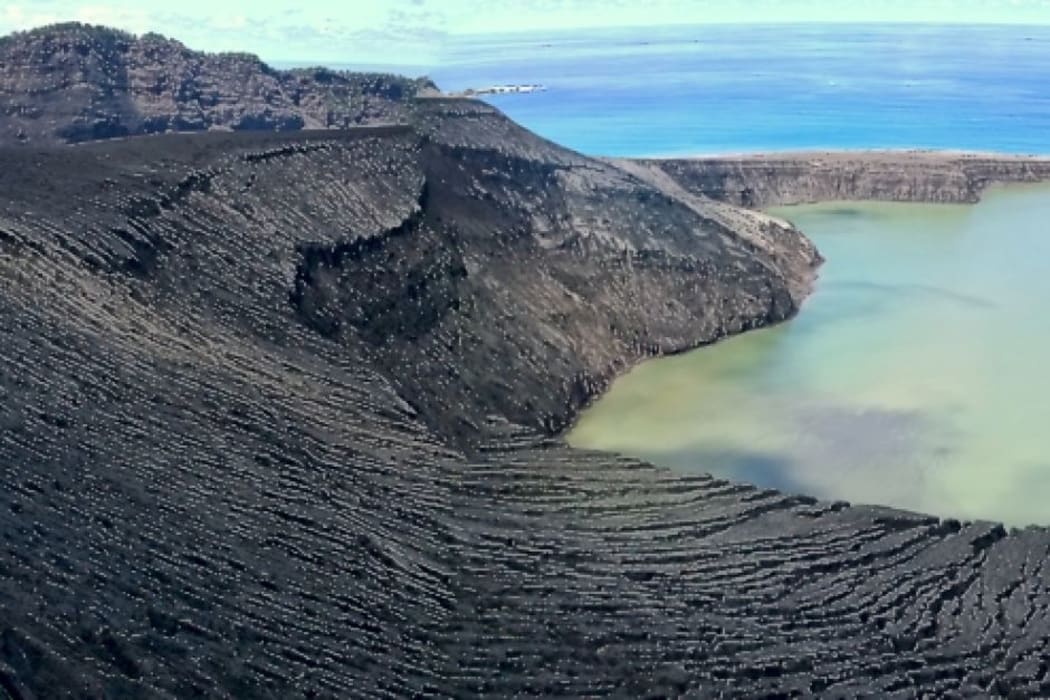 A crater lake on Tonga's newest island.